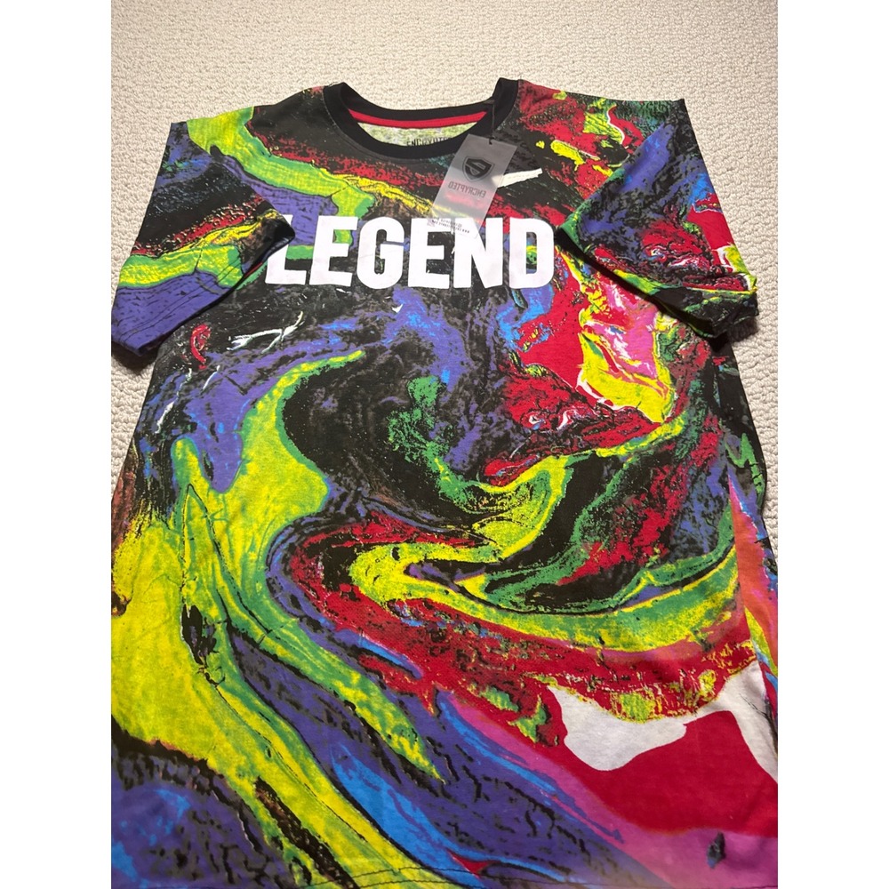 Encrypted NYC Legend Graphic T-Shirt Multicolor Marble Swirl Streetwear Mens XL
